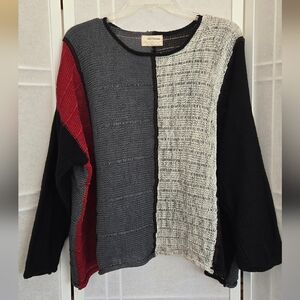 Artisan Patchwork Oversized Sweater - Black, Gray, Red, and White